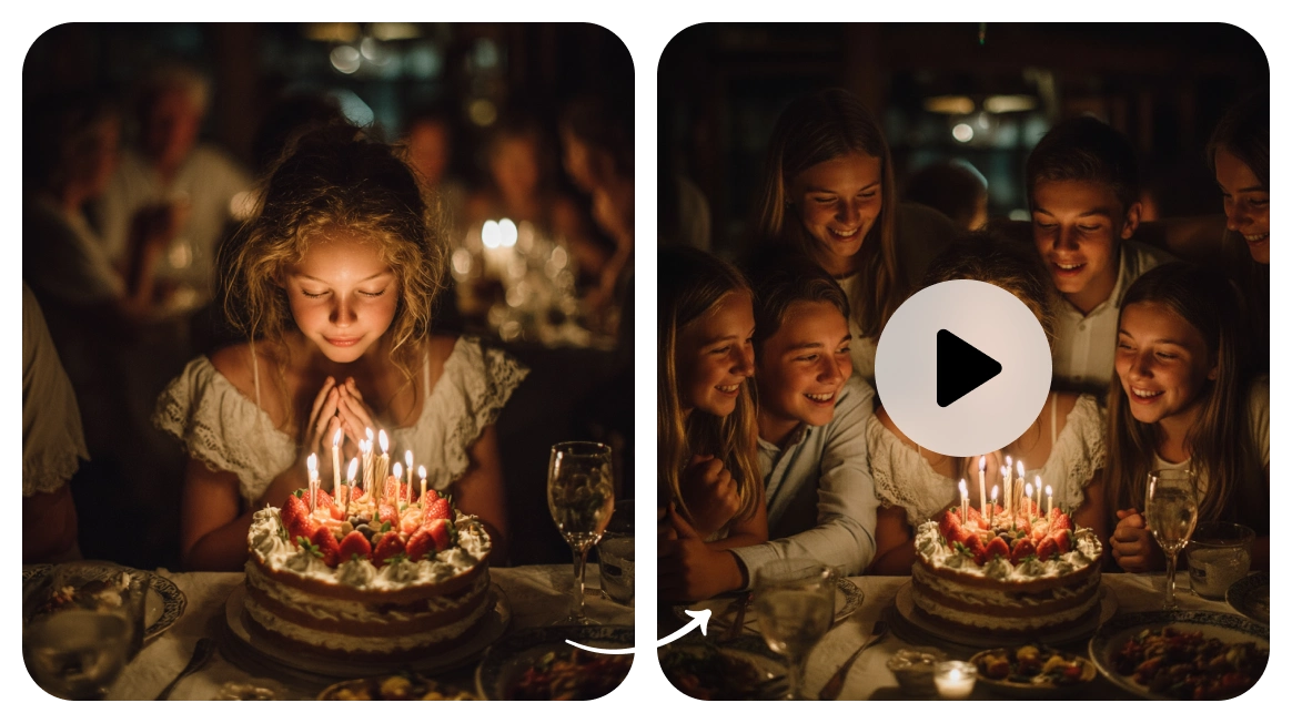 一支由 aiease 圖片轉影片生成器製作的生日影片,畫面是一位女孩許願